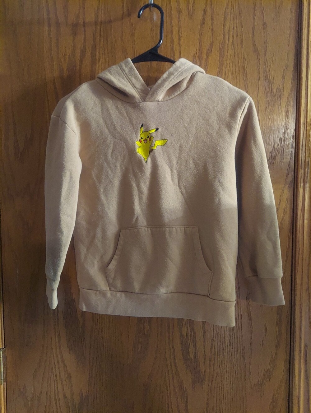 Official Pokémon Pikachu Embroidered Pullover Hoodie Tan Beige Youth S 6/7